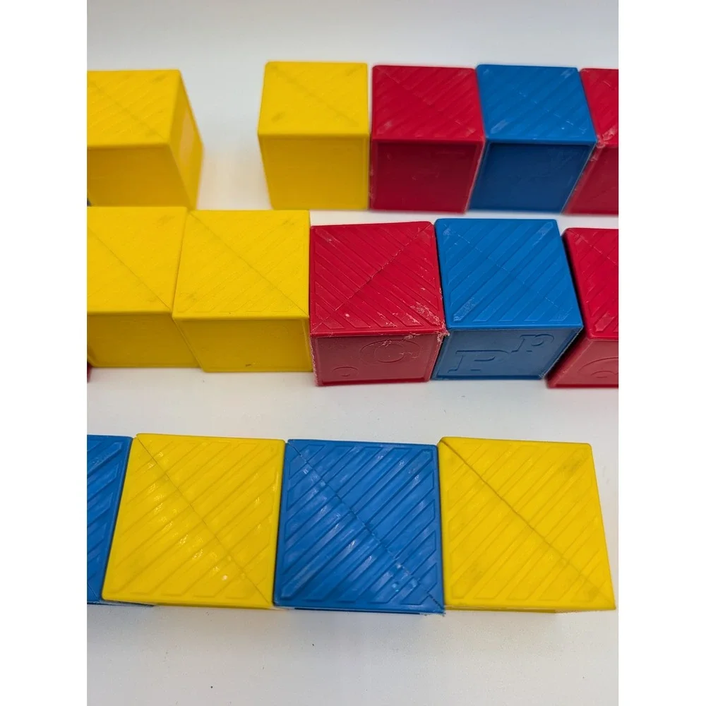 Tupperware Alphabet Blocks Red Blue Yellow Hinged Folding Plastic ABC Set